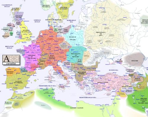 mapa de europa. Mapa de Europa en el año 1000